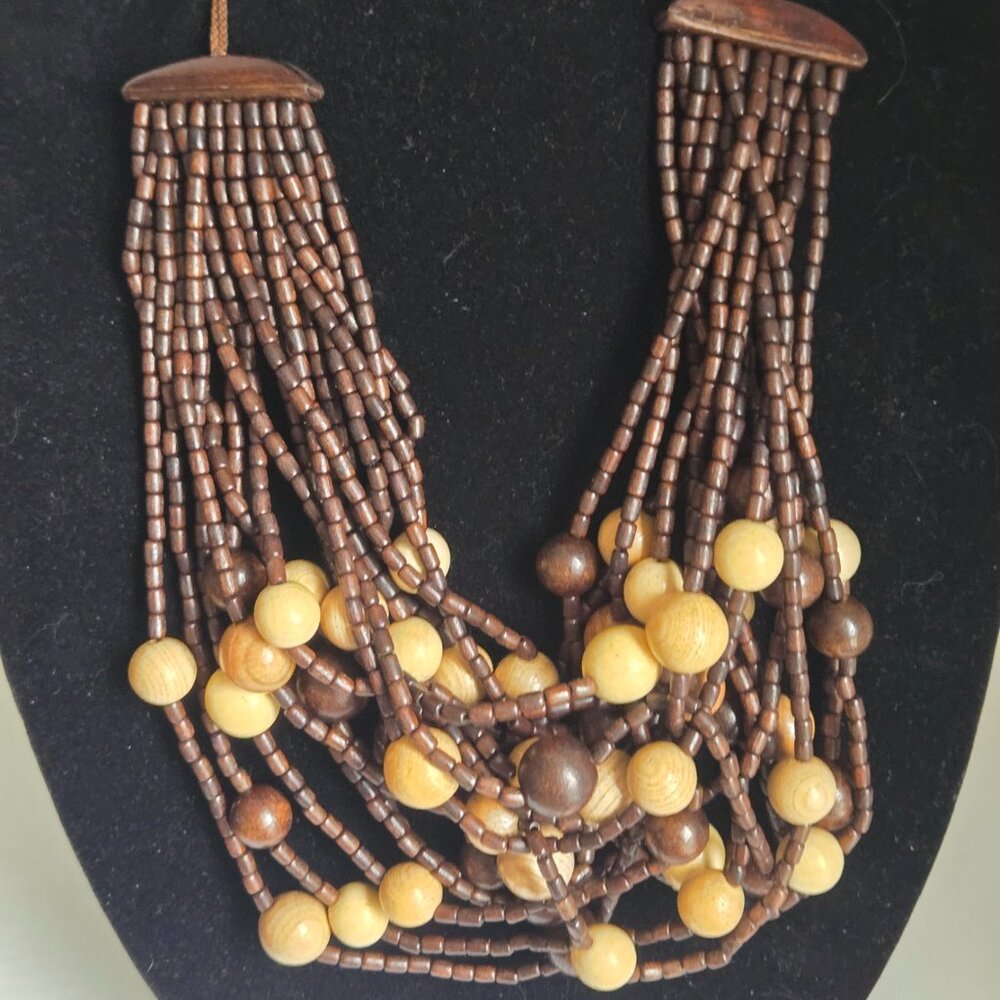 Monies Style Multi Strand Wood Necklace